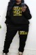 Black Casual Letter Print Basic Hooded Collar Plus Size Two Pieces