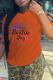 Orange Casual Party Print Patchwork Letter O Neck T-Shirts