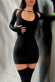 White Sexy Casual Solid Hollowed Out Halter Long Sleeve Dresses