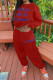 Red Casual Print Patchwork O Neck Long Sleeve Two Pieces