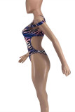 Purple Fashion Sexy Print Hollowed Out Backless Swimwears