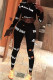 Black Casual Print Letter O Neck Long Sleeve Two Pieces