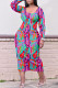 Rose Red Casual Print Patchwork O Neck Straight Dresses