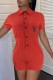 Red Casual Print Letter Turndown Collar Rompers