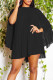 Black Sweet Solid Patchwork Fold O Neck A Line Dresses