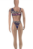 Purple Fashion Sexy Print Hollowed Out Backless Swimwears
