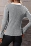 Light Gray Casual Solid Patchwork V Neck Tops