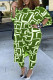Green Fashion Casual Print Basic O Neck Plus Size Two Pieces