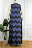 Gray Blue Daily Party Print Slit O Neck A Line Dresses