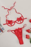 Rose Red Sexy Solid Hollowed Out Backless With Bow Lingerie