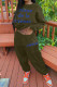 Army Green Casual Print Patchwork O Neck Long Sleeve Two Pieces