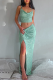 Green Sexy Patchwork Sequins Spaghetti Strap Sleeveless Two Pieces