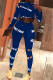 Blue Casual Print Letter O Neck Long Sleeve Two Pieces