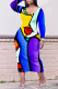 Royal Blue Casual Print Patchwork O Neck Straight Dresses