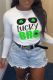 White Street Print Patchwork Letter O Neck Tops