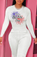 White Street Party Print Patchwork Letter O Neck Tops