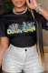 Black Street Print Patchwork O Neck T-Shirts