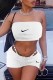 White Casual Embroidery Patchwork Strapless Sleeveless Two Pieces