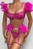 Light Purple Sexy Solid Patchwork See-through Feathers Chains Valentines Day Lingerie