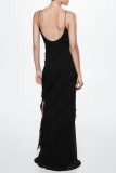 Red Sexy Solid Backless Slit Spaghetti Strap Long Dress Dresses