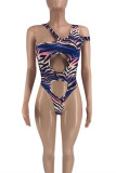 Purple Fashion Sexy Print Hollowed Out Backless Swimwears