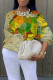 Green Yellow Casual Street Print Patchwork O Neck Tops