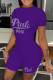 Purple Casual Letter Hot Drilling Basic O Neck Short Sleeve Two Pieces