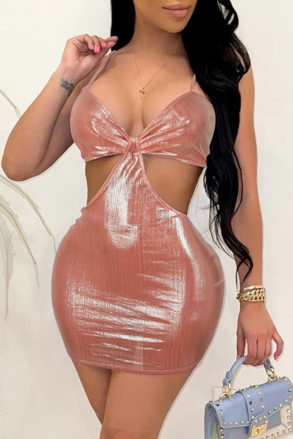 Pink Street Solid Patchwork Spaghetti Strap Pencil Skirt Dresses