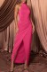 Rose Red Sexy Solid Backless Slit Halter Long Dress Dresses