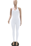Color Blue Sexy Solid Patchwork Halter Skinny Jumpsuits