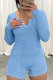 Light Blue Casual Street Solid Patchwork V Neck Skinny Rompers