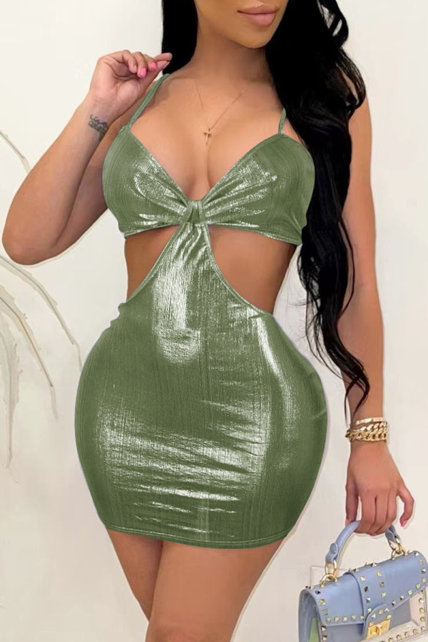 Green Street Solid Patchwork Spaghetti Strap Pencil Skirt Dresses