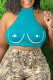 Lake Green Sexy Print Patchwork O Neck Tops