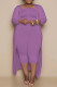 Purple Casual Solid Basic Plus Size Two Pieces