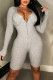 Grey Casual Sportswear Solid Patchwork Zipper U Neck Skinny Rompers