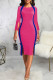 Rose Red Vintage Elegant Solid Patchwork Slit Halter One Step Skirt Dresses