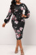 Black Casual Print Patchwork O Neck One Step Skirt Dresses