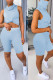 Baby Blue Casual Solid Patchwork Turtleneck Sleeveless Two Pieces