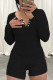 Black Casual Street Solid Patchwork V Neck Skinny Rompers
