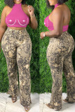 Pink Sexy Print Patchwork O Neck Tops