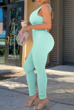 Blue Sexy Solid Patchwork V Neck Skinny Jumpsuits