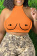 Tangerine Sexy Print Patchwork O Neck Tops