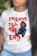 White Casual Figure Print Letter O Neck T-Shirts