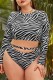 Black Sexy Print Zebra Print Patchwork O Neck Plus Size Swimwear  (With Paddings)