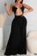 Black Sexy Solid Bandage Patchwork Backless Halter Long Dress Dresses