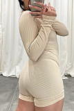 Pink Casual Street Solid Patchwork V Neck Skinny Rompers