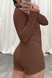 Pink Casual Street Solid Patchwork V Neck Skinny Rompers
