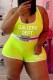 Green Street Print Patchwork Letter U Neck Plus Size Two Pieces