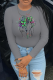 Grey Street Print Patchwork O Neck Tops