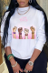 White Casual Street Print Patchwork O Neck Tops